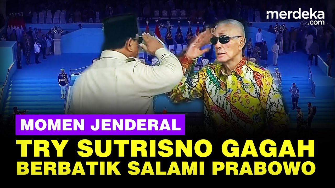 Youtube Thumnail image of : Momen Jenderal Try Sutrisno Gagah Berbatik Tujuh Rupa Salami Prabowo Saat HUT TNI Ke-80