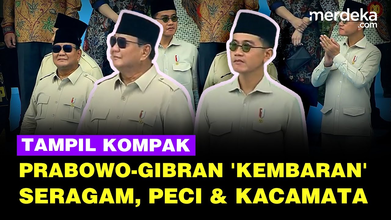 Youtube Thumnail image of : Prabowo & Gibran Tampil Kompak, 'Kembaran' Pakai Safari, Peci Hingga Kacamata di HUT TNI