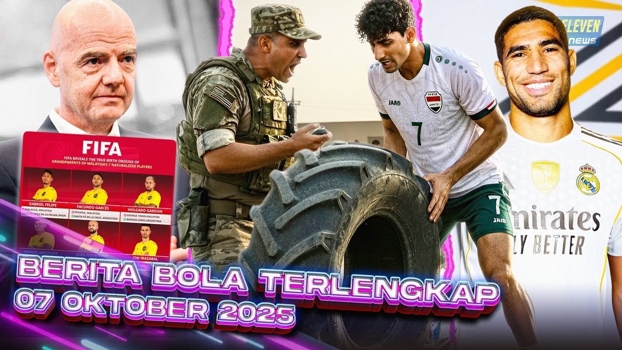Youtube Thumnail image of : Pemain Irak DILATIH Tentara 🤯 FIFA Temukan Bukti Pemalsuan FAM 😵 Madrid CLBK Sama Hakimi? 🤔