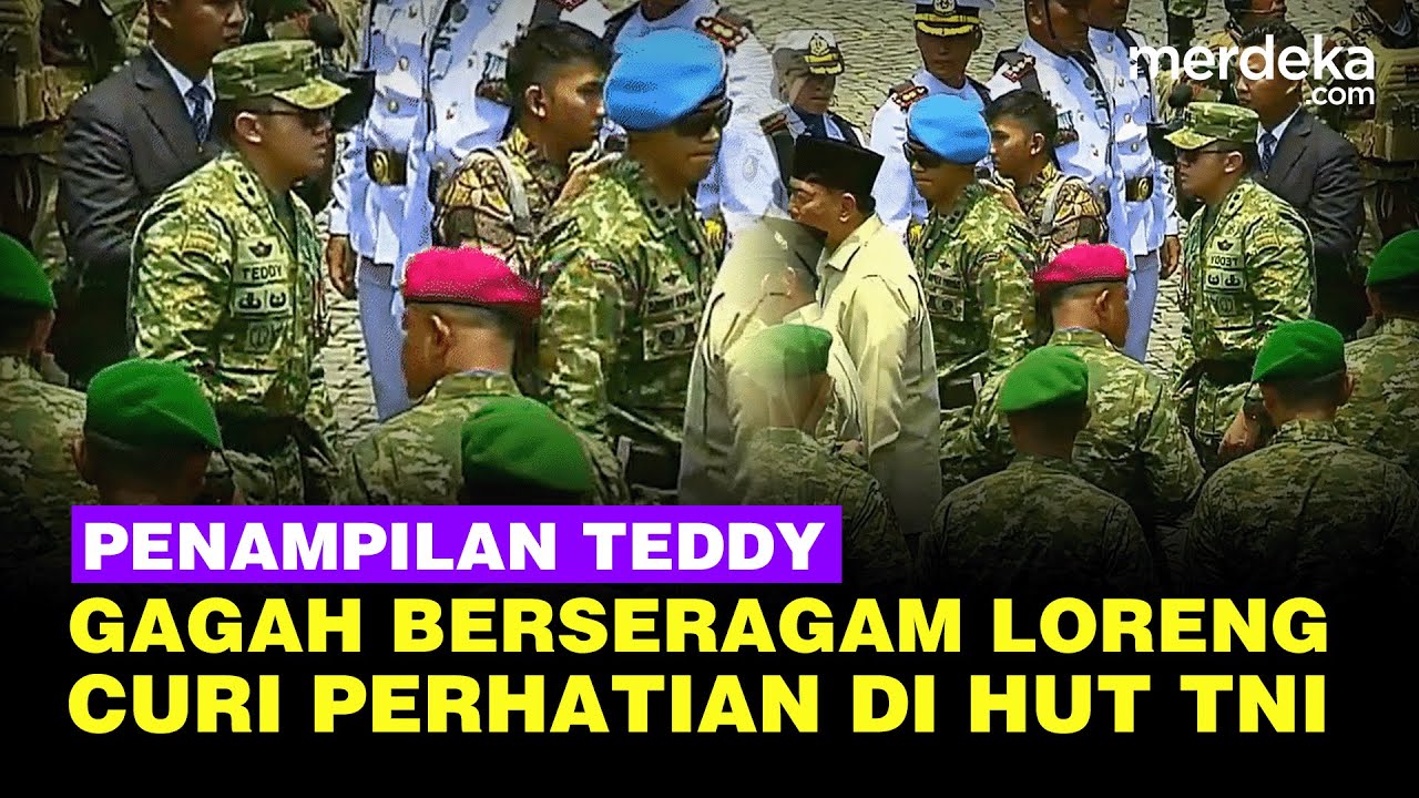 Youtube Thumnail image of : Penampilan Gagah Seskab Teddy Berseragam Loreng Dampingi Prabowo, Curi Perhatian di HUT TNI