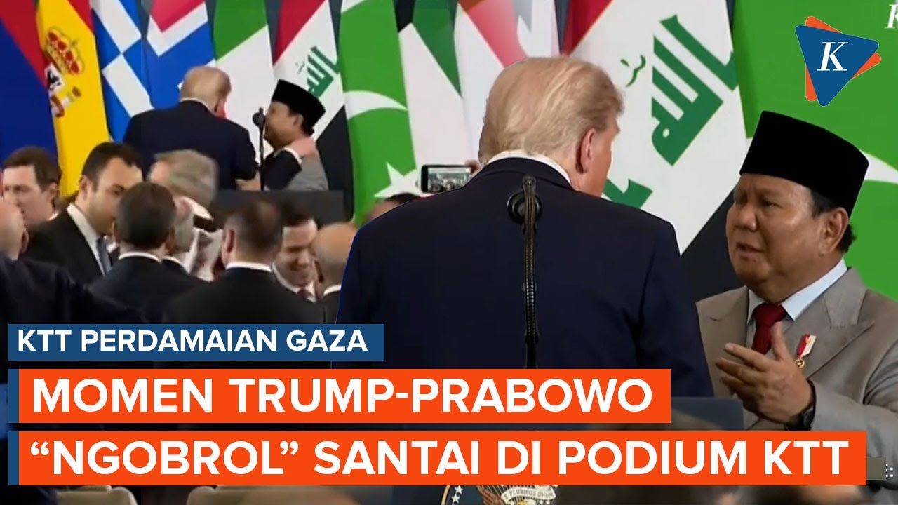 Youtube Thumnail image of : Momen Prabowo-Trump Tersorot Kamera "Ngobrol Santai" di Podium KTT Perdamaian Gaza