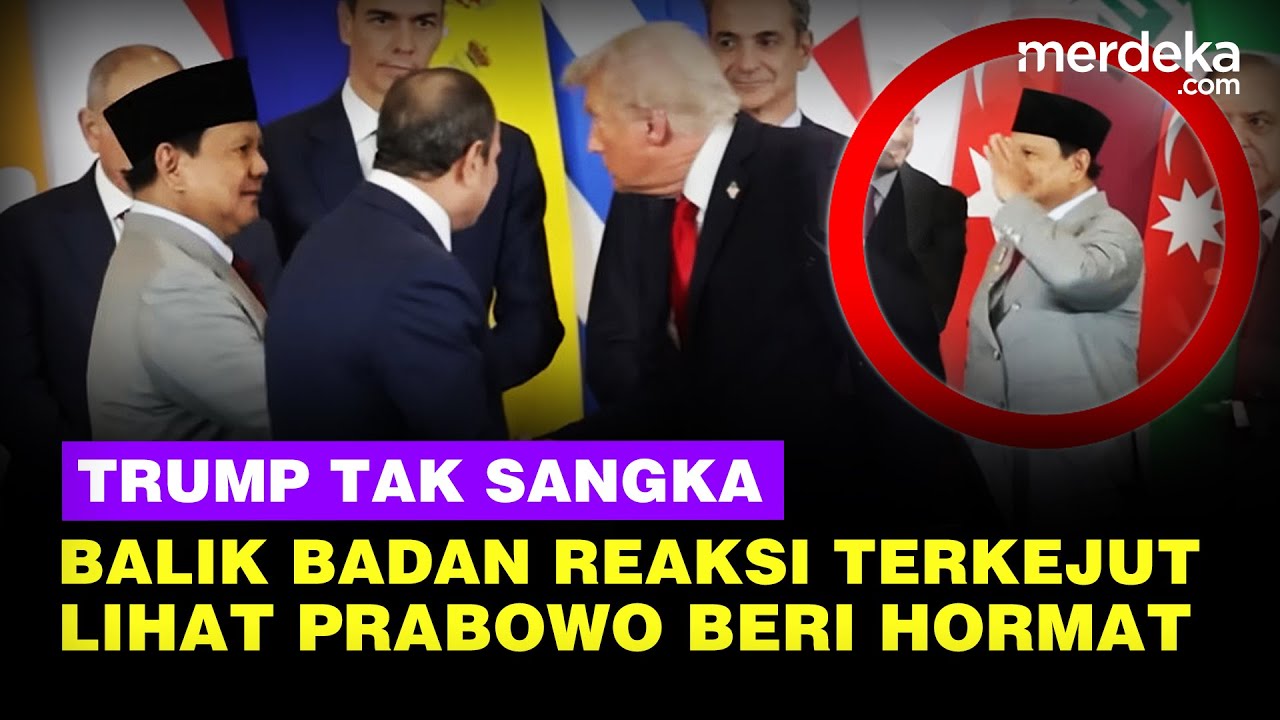 Youtube Thumnail image of : Reaksi Terkejut Trump Balik Badan Lihat Prabowo Beri Hormat Maju Langsung Salam Erat