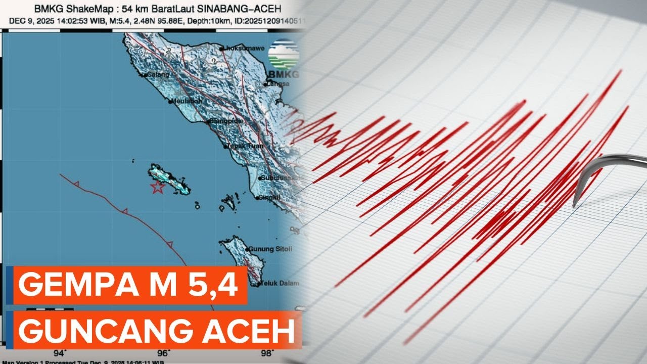 Youtube Thumnail image of : Gempa Magnitudo 5,4 Guncang Barat Laut Sinabang Aceh